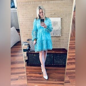 Boston Proper Aqua Embroidered Dress